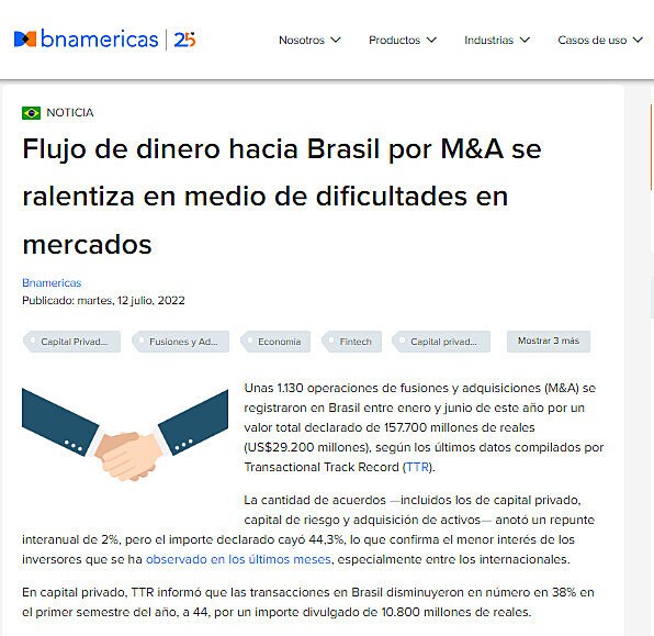 Flujo de dinero hacia Brasil por M&A se ralentiza en medio de dificultades en mercados